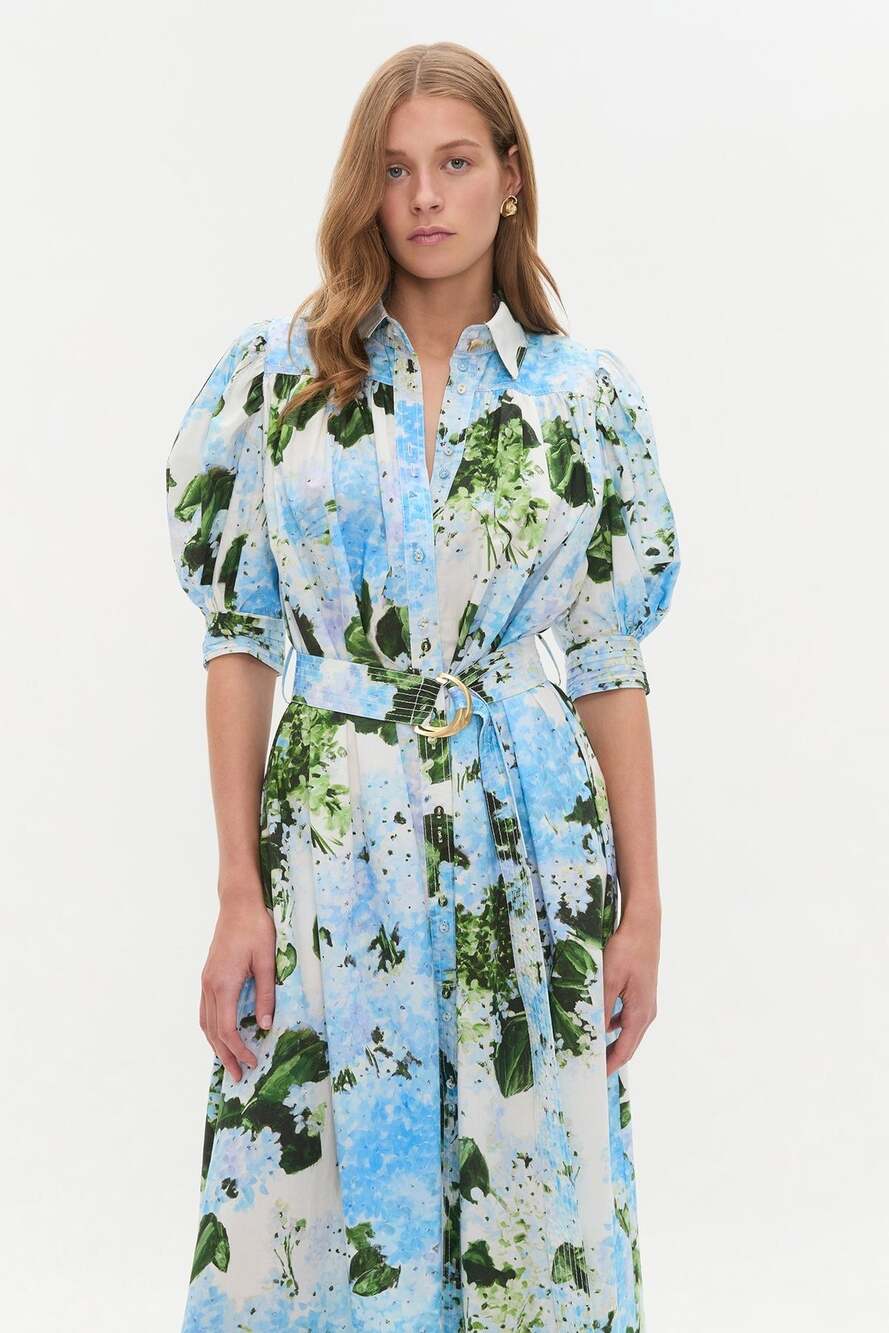 Aje. Belted Floral-Print Linen Midi Dress size 10 - Picture 2 of 11